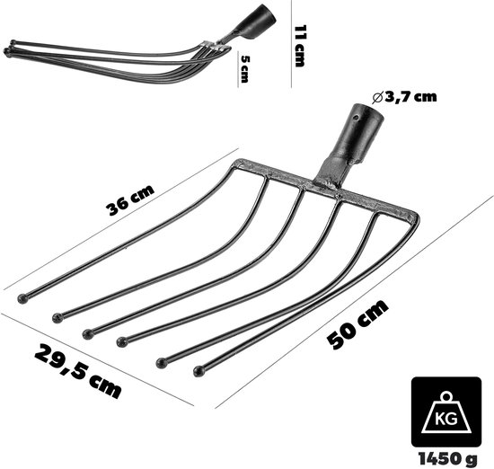 KADAX Aardappelvork zonder steel, raapvork van robuust staal, steenvork, aardappelvork, steenvork, draadvork, spatvork, hooivork, grafvork (zwart 6 tanden) — afbeelding 5