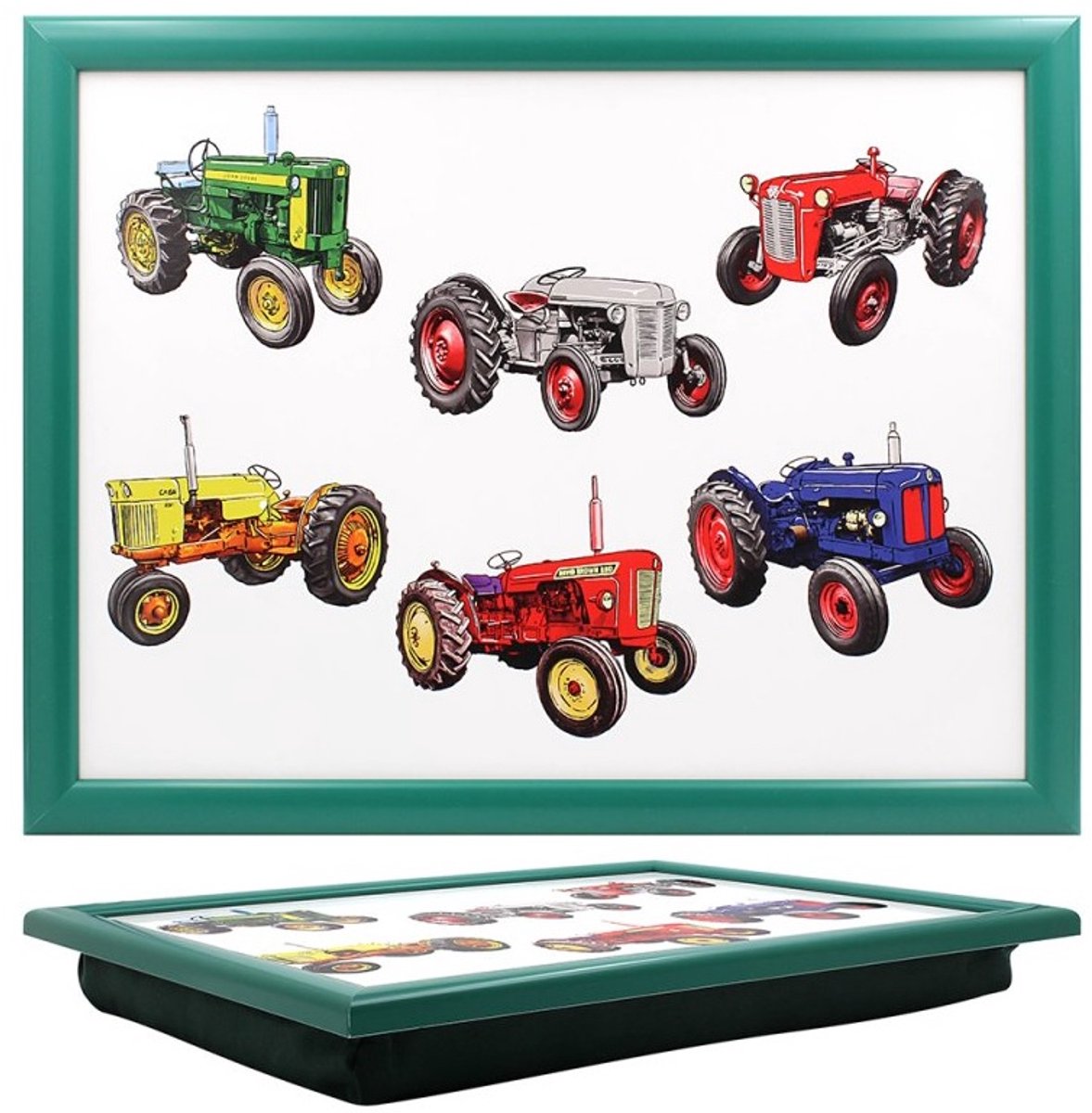 Cosy Creations- Schootkussen – Laptray – Dienblad met kussen - Laptoptafel - Schoottafel - Oldtimer Tractoren print – 43 x 33 x 6,5 cm cm met Pepermuntdoosje