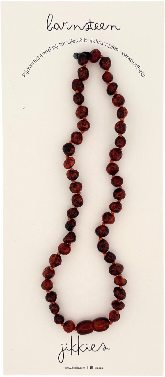 Jikkies Barnsteen Ketting - Natuurlijk Baltisch Barnsteen - Pijnstillend tegen doorkomende tandjes - Donker Cognac - 32CM