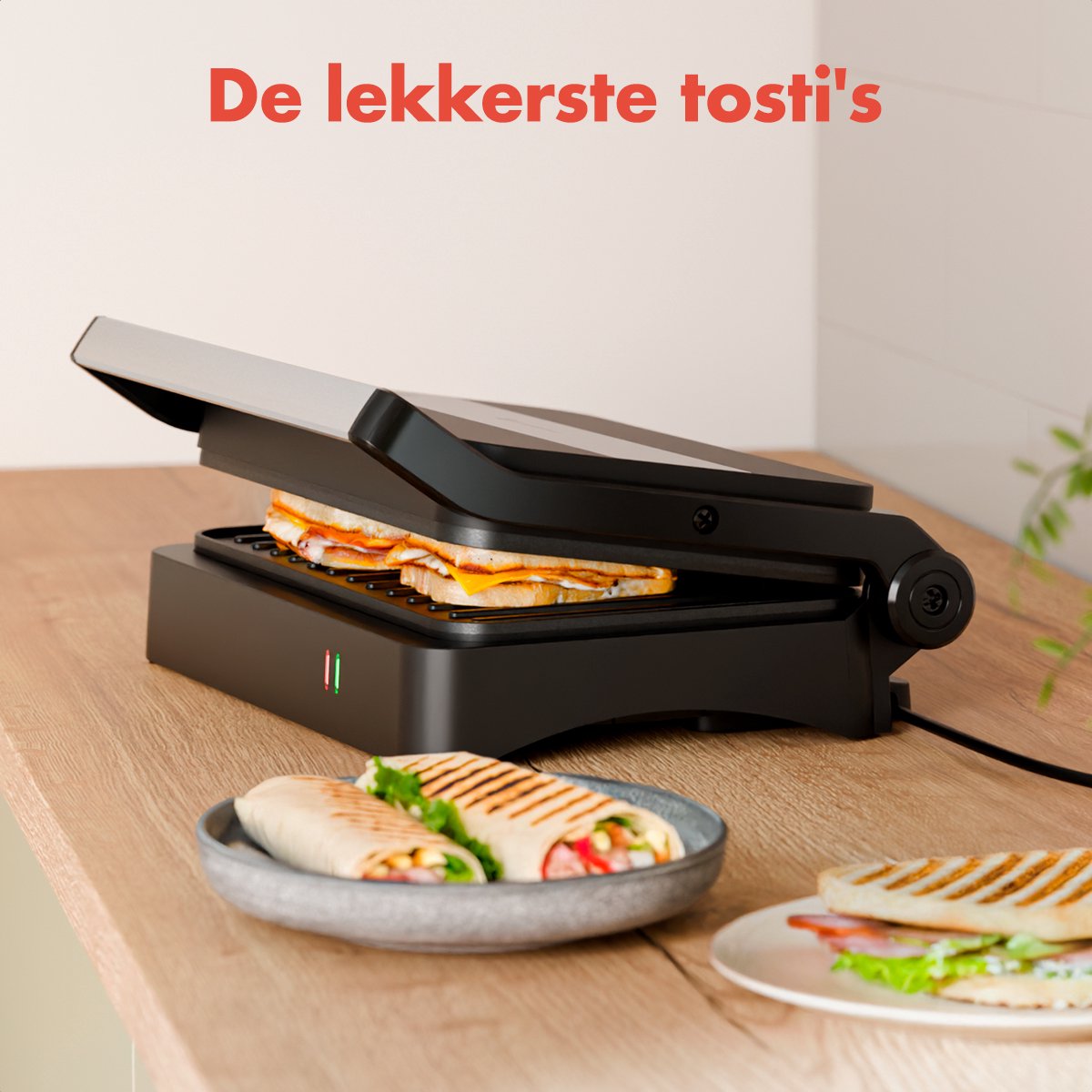 KitchenBrothers Contactgrill - Tosti Apparaat - Panini Grill - Tosti IJzer voor 2 Tosti's - 1200W - Zwart — cadeau in Kookcadeaus - foto 5