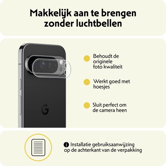Transparante cameralensbeschermer die gemakkelijk zonder luchtbellen aan te brengen is op een Google Pixel.
