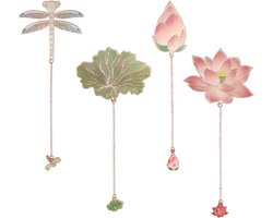 4pcs Metal Bookmarks with Necklace, Fancy Dragonfly Plant Bookmark Gifts 4 Sizes Beautiful Charm Bookmark with Gift Box for Book Lovers Readers Writers Students Women