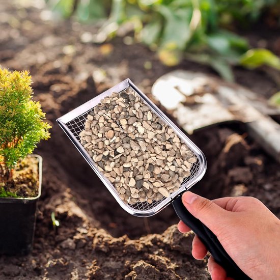 2-delige tuinzeef, 5 mm en 2,8 mm tuinzand- en compostzeef, grond- en steenscheppen, plantgereedschap met ergonomische handgrepen van Merkloos	 — afbeelding 4