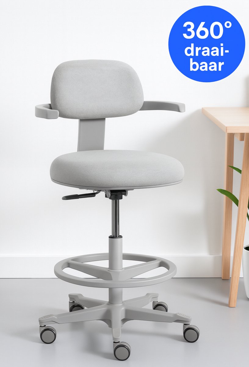 Backerz Ergonomische Werkkruk met Voetsteunring - Bureaustoelen voor Volwassenen - Volledig Verstelbaar, tot 120kg - Office Chair - Gamestoel - Wit
