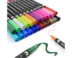 NAPI Twinmarkers - 24 Stiften voor Volwassenen - Dubbelzijdige Brushpennen - Fineliners Kleur - Viltstiften Handlettering - Bullet Journal Accessoires - Brush Pennen Aquarel - Markers Kinderen - Markeerstiften Incl. 2 Mandala Sjablonen