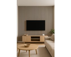 Fameilleur Akoestische Wandpanelen set van 6 stuks 130x60 cm-Geluidsdempende Panelen met MDF Vilt-Houtlook Lattenwand – Akoestiek in Woonkamer, Slaapkamer, Kantoor-Wandbekleding-Muurpanelen-interieurdecoratie-isolerend-wandpaneel-wand paneel
