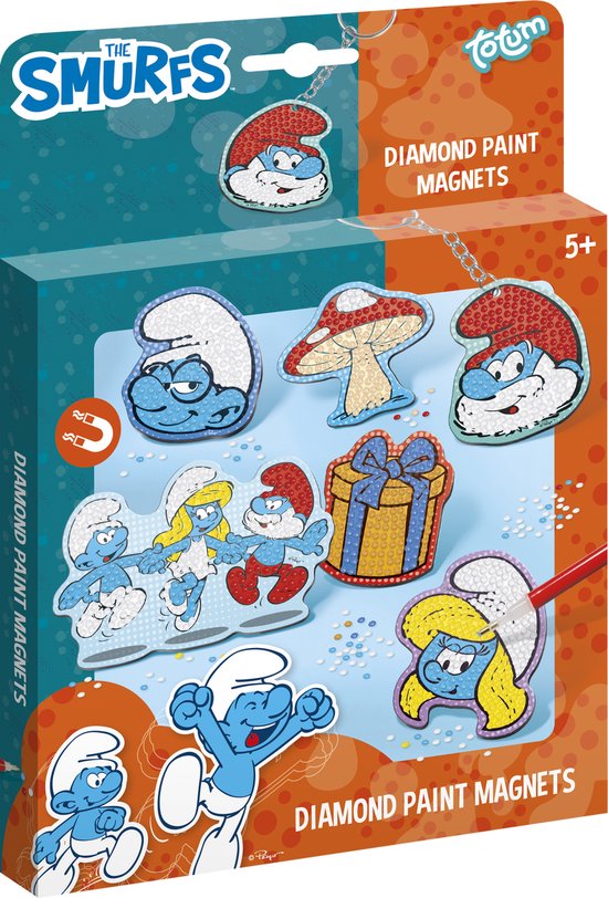 De Smurfen , aimants de peinture diamant et fabrication de porte-clés avec le grand Schtroumpf et la Schtroumpfette - Ensemble de bricolage Totum , speelgoed créatifs pour garçons et filles