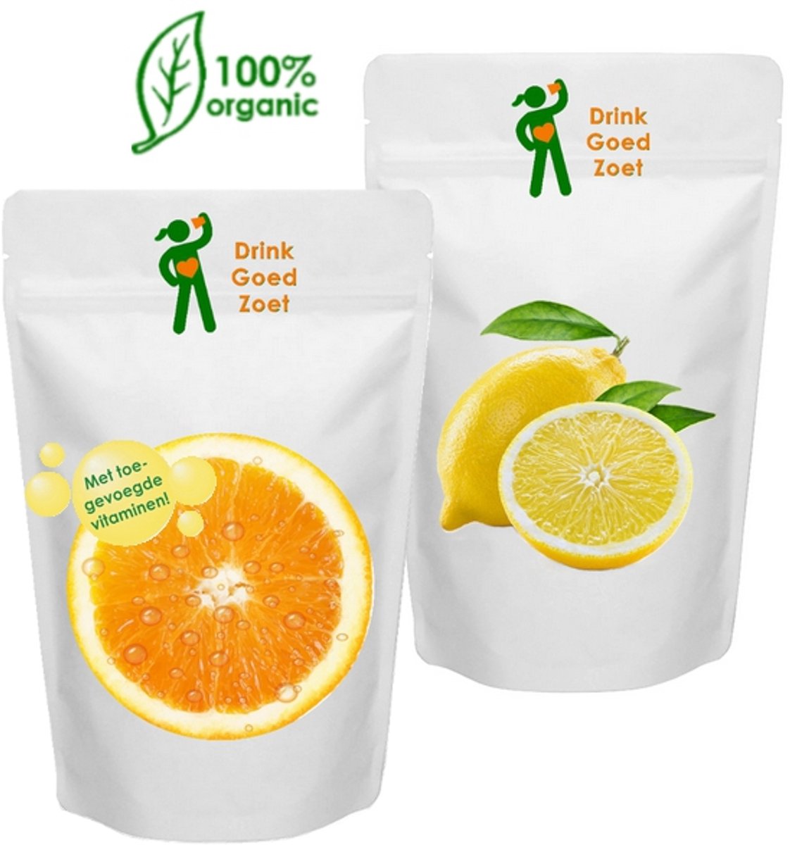 Gezonde Limonade Combinatie Sinaasappel en Citroen - suikervrij - met toegevoegde vitaminen - zonder kunstmatige zoetstoffen - biologisch - Drink Goed Zoet - instant limonadepoeder