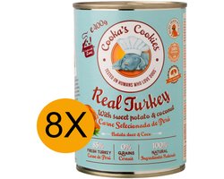 Cooka's Cookies Real Turkey (kalkoenpaté met zoete aardappel en kokos) Hondenvoer - Natvoer - geen toevoegingen, geen conserveermiddelen, alleen eerlijke ingrediënten - meer dan 85% vers bereide kalkoen 8x400gr