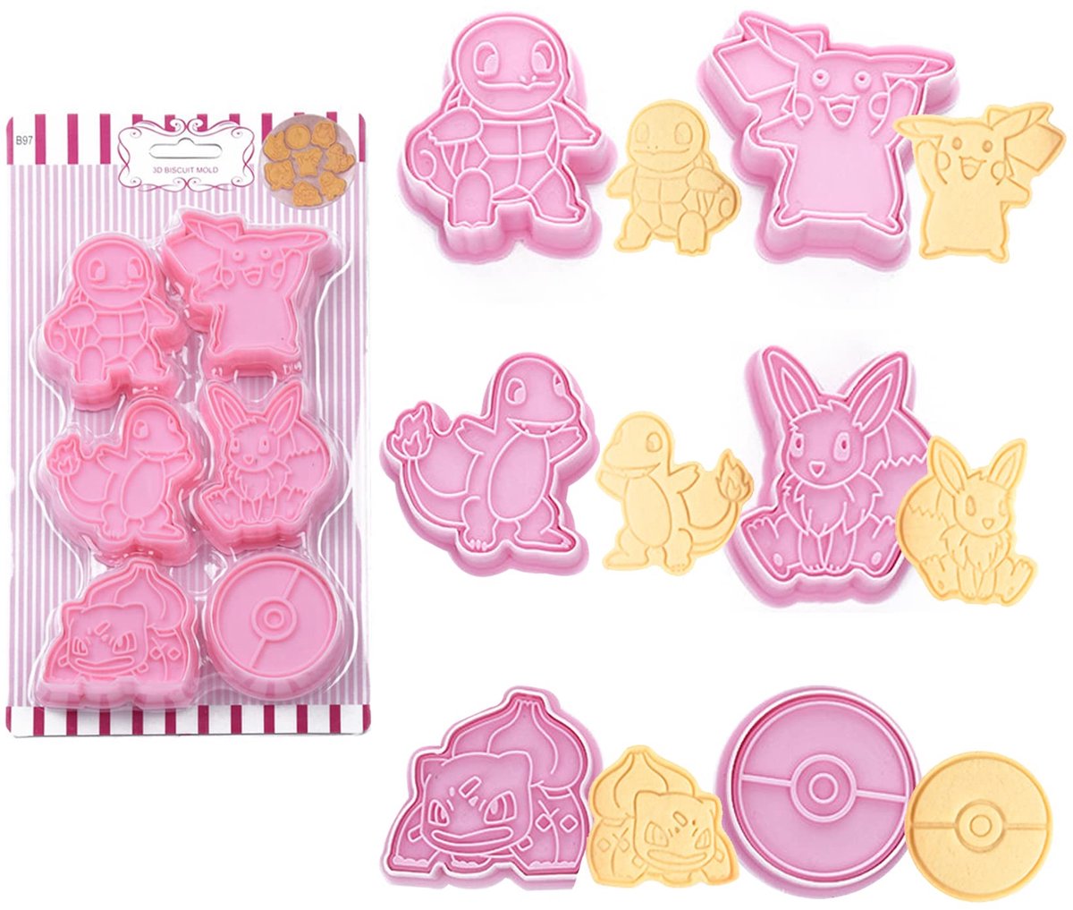 YongHang 6-delige koekjesvormset 3D-koekjesvormpjes Kinderen Herbruikbare plastic stempel Koekjesvormpjes voor koekjes en brood Taartdecoratie Kinderfeestje DIY Bakken