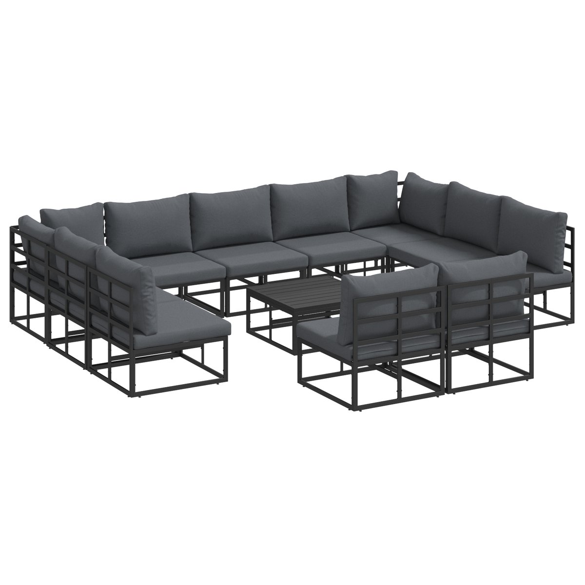 vidaXL - Tuinbank - Set - met - kussen - 12 - pcs - Zwart - Aluminium