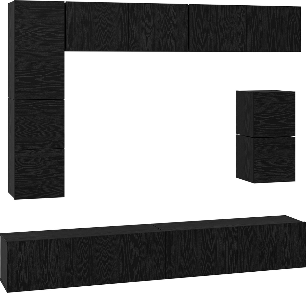 vidaXL - Tv-meubelset - Wandgemonteerd - 8 - pcs - Zwart - Eiken - Bewerkt - hout