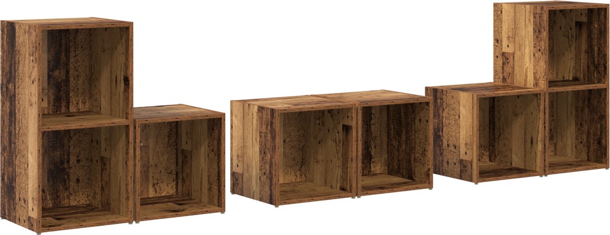 vidaXL - Tv-meubelset - Wandgemonteerd - 6 - pcs - Oud - Hout - Bewerkt - hout