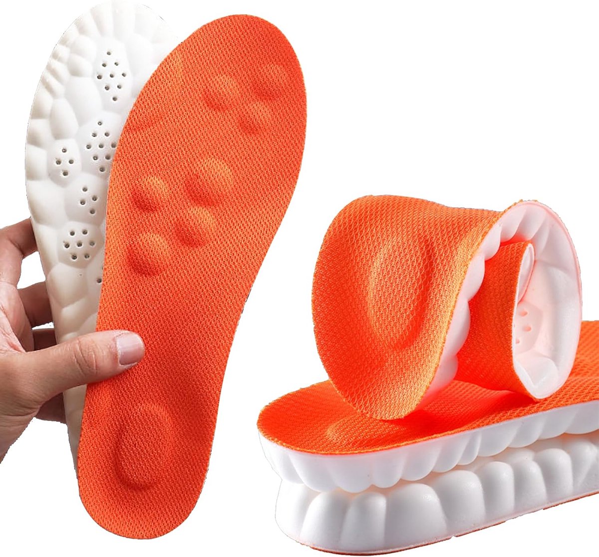 Traagschuim inlegzolen met boogondersteuning voor dames en heren, comfortabele massage inlegzolen vervangende schoeninzetstukken voor trainers, sneakers, werklaarzen, ademend(41.5/42EU, oranje)