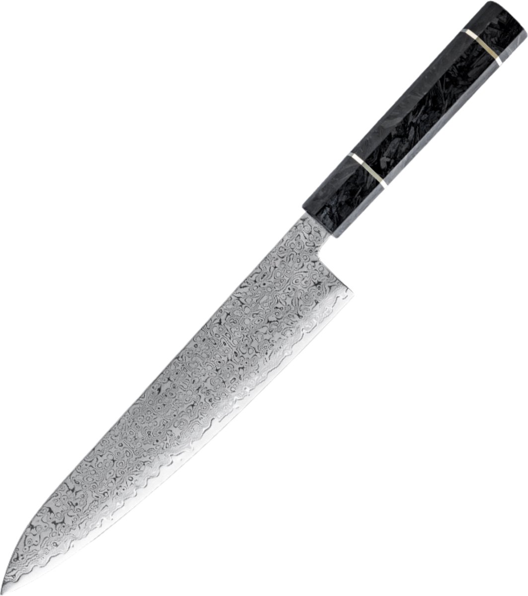 Dastium Home - 67-Laags Damascus Staal Koksmes 23CM - Damaststaal Keukenmes - Japans Mes van Echt Damascus Staal - Met Ergonomisch Forged Carbon Handvat