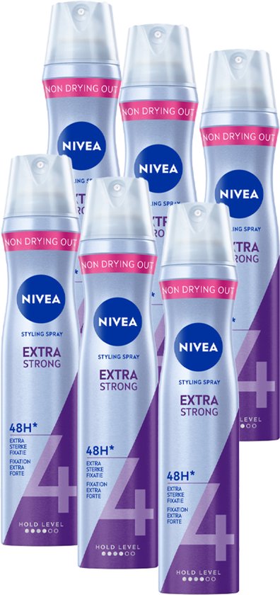 NIVEA Extra Strong Haarlak - Haarspray met Stevige Fixatie tot 24 uur - Haarverzorging voor alle Huidtypes - Voordeelverpakking - 6 x 250 ml