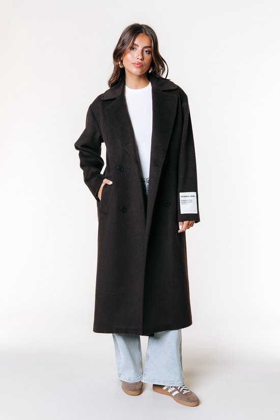 Colourful Rebel Zania Double Breasted Wool Long Coat- L