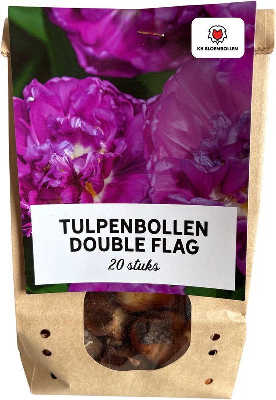 Bloembollen - Double Flag tulpenbollen cadeau - KH Bloembollen - Tulpen - Paars - 20 Stuks - Cadeau - Tuin - Maat 11/12! - Vers van de teler!