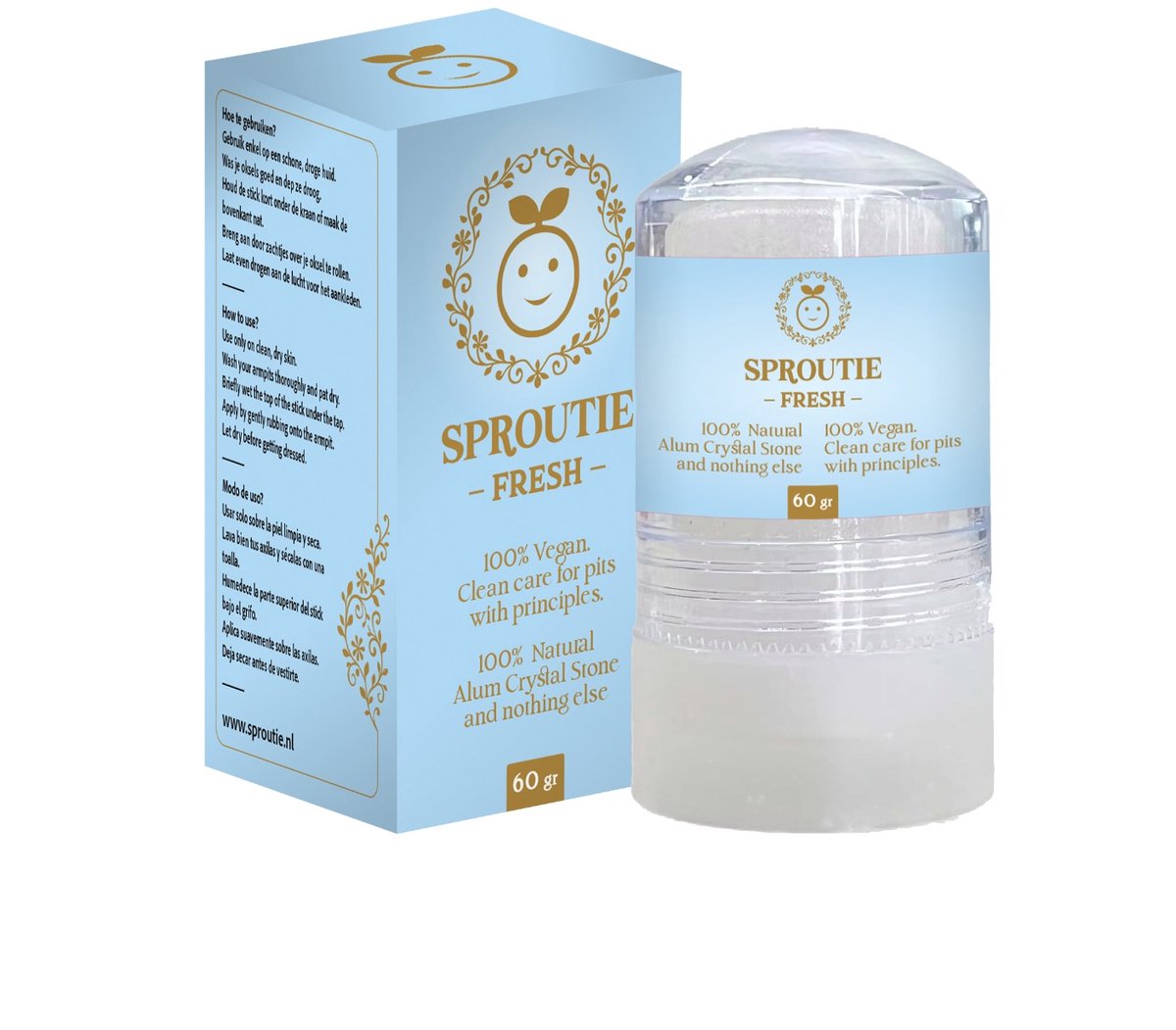 Sproutie – Fresh – Babyblauw met goud – VEGAN deodorant – 100% aluinmineraal
