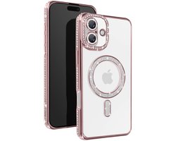 Avizar Diamond Beschermhoesje Geschikt voor Apple iPhone 16 Plus MagSafe Contour Strass, Champagneroze