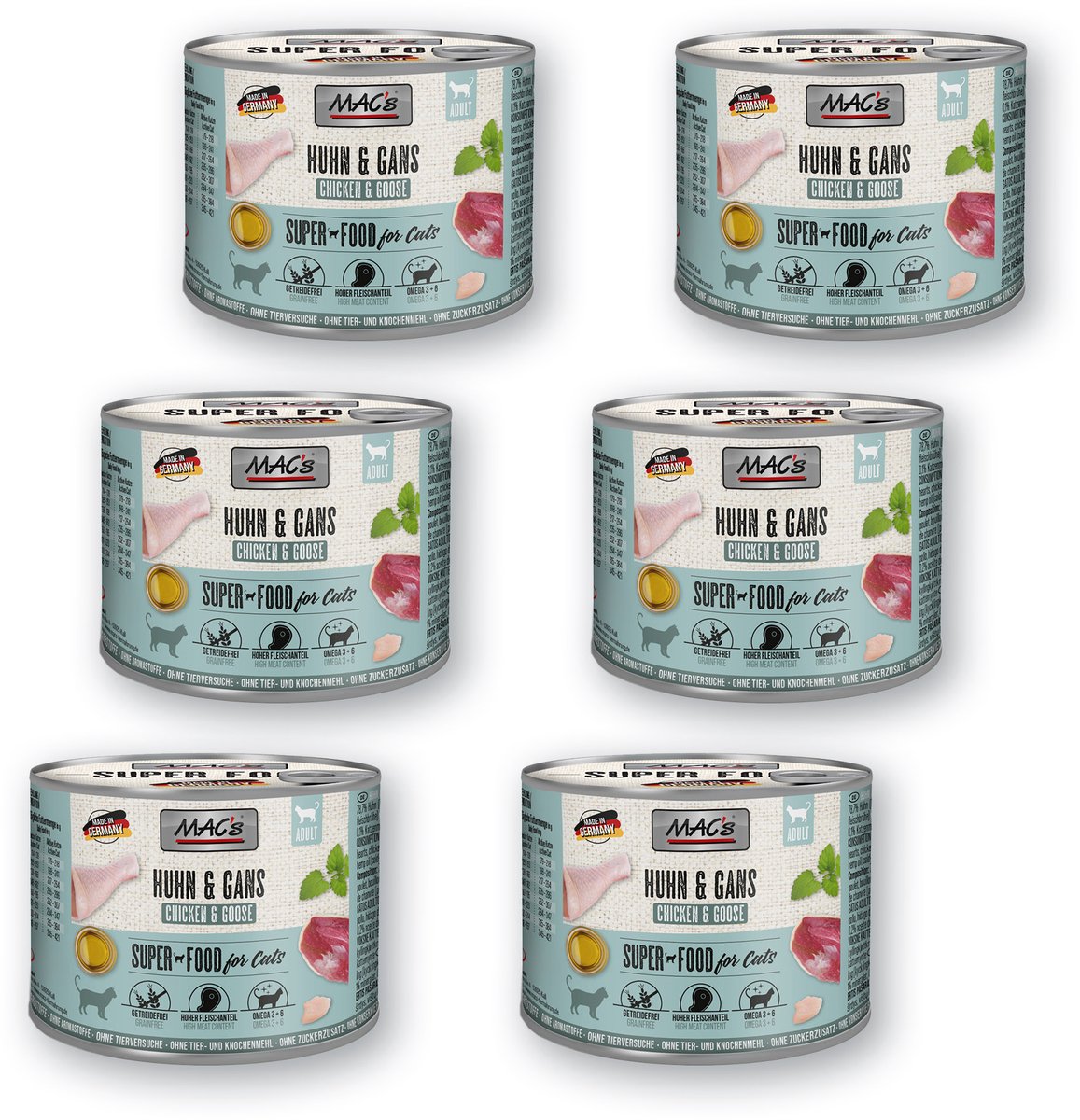 MACs MAC's Natvoer Blik 98,7% Kip & Gans 6 x 200g