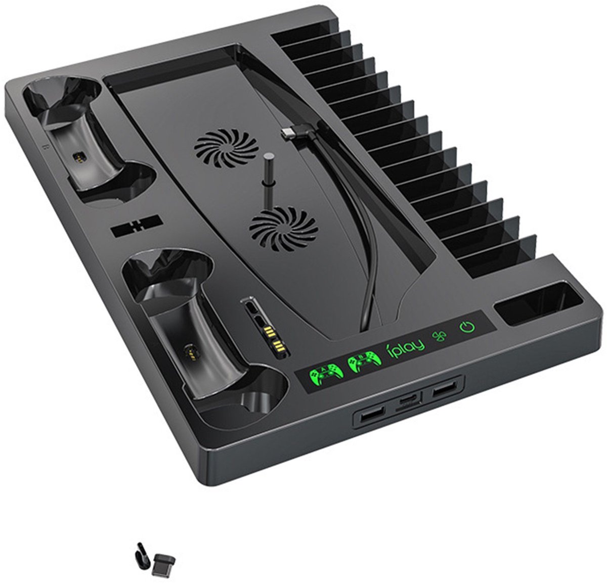 NAXSIR PS5 Oplaadstation met Koelventilator – Dubbele Controller Standaard | Snel Opladen - Verticale Opbergstand