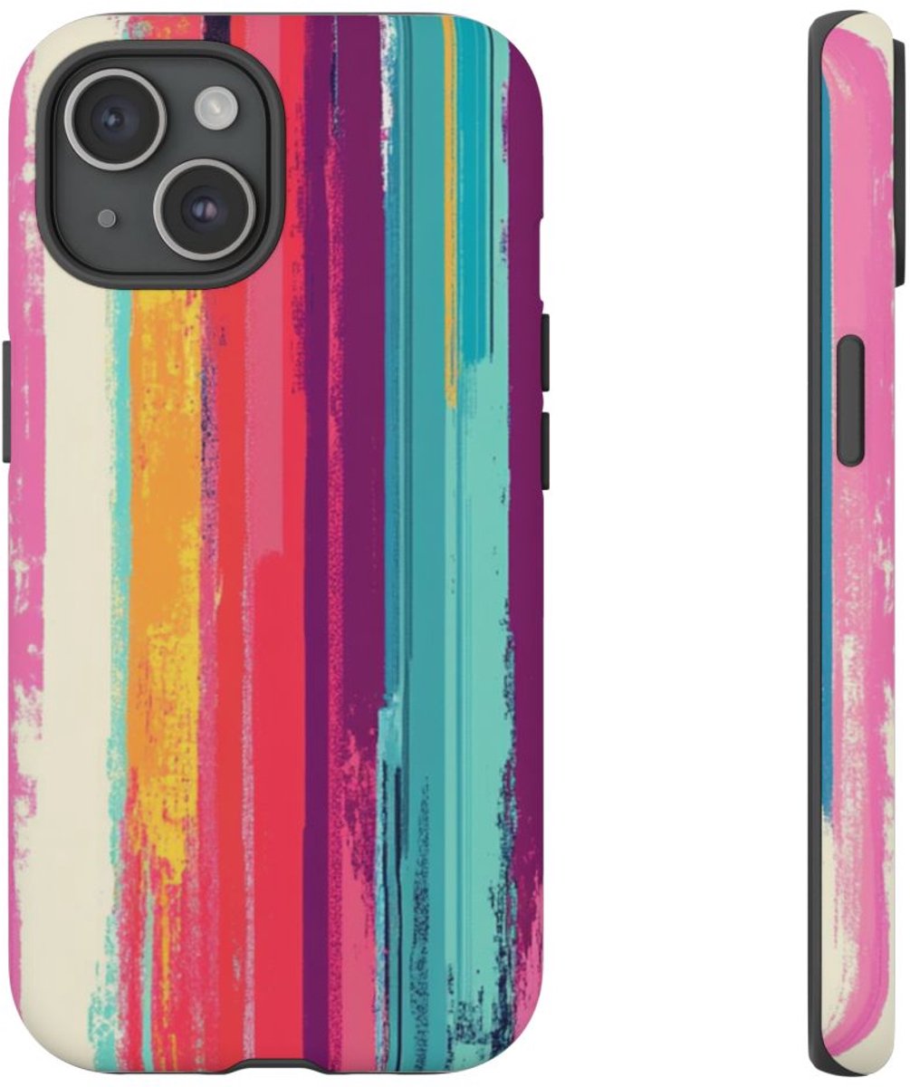 Levendige Verticale Strepen Abstracte Kunst – Telefoonhoesje Geschikt voor iPhone 15