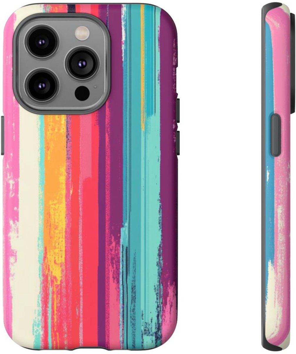 Levendige Verticale Strepen Abstracte Kunst – Telefoonhoesje Geschikt voor iPhone 14 Pro