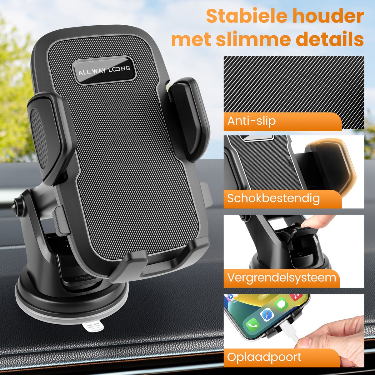 Telefoonhouders Auto met Zuignap - 3 in 1 Autohouder voor Dashboard, Voorruit & Ventilatie - Mobiel Houder Auto - GSM Houder Auto - Universeel en Verstelbaar - Zwart — cadeau in Cadeau-ideeën - foto 3