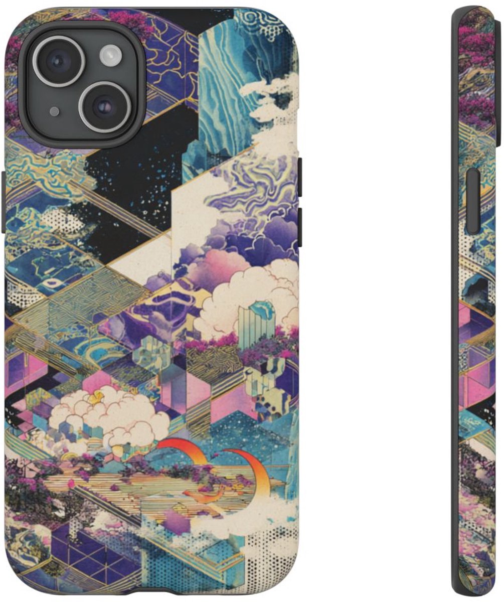 Abstracte Geometrische Natuurtaferelen – Telefoonhoesje Geschikt voor iPhone 15 Plus