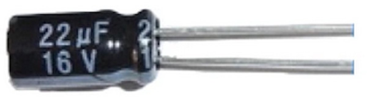 Condensator 22uF 16V 105˚C | 5x10mm | 10 stuks
