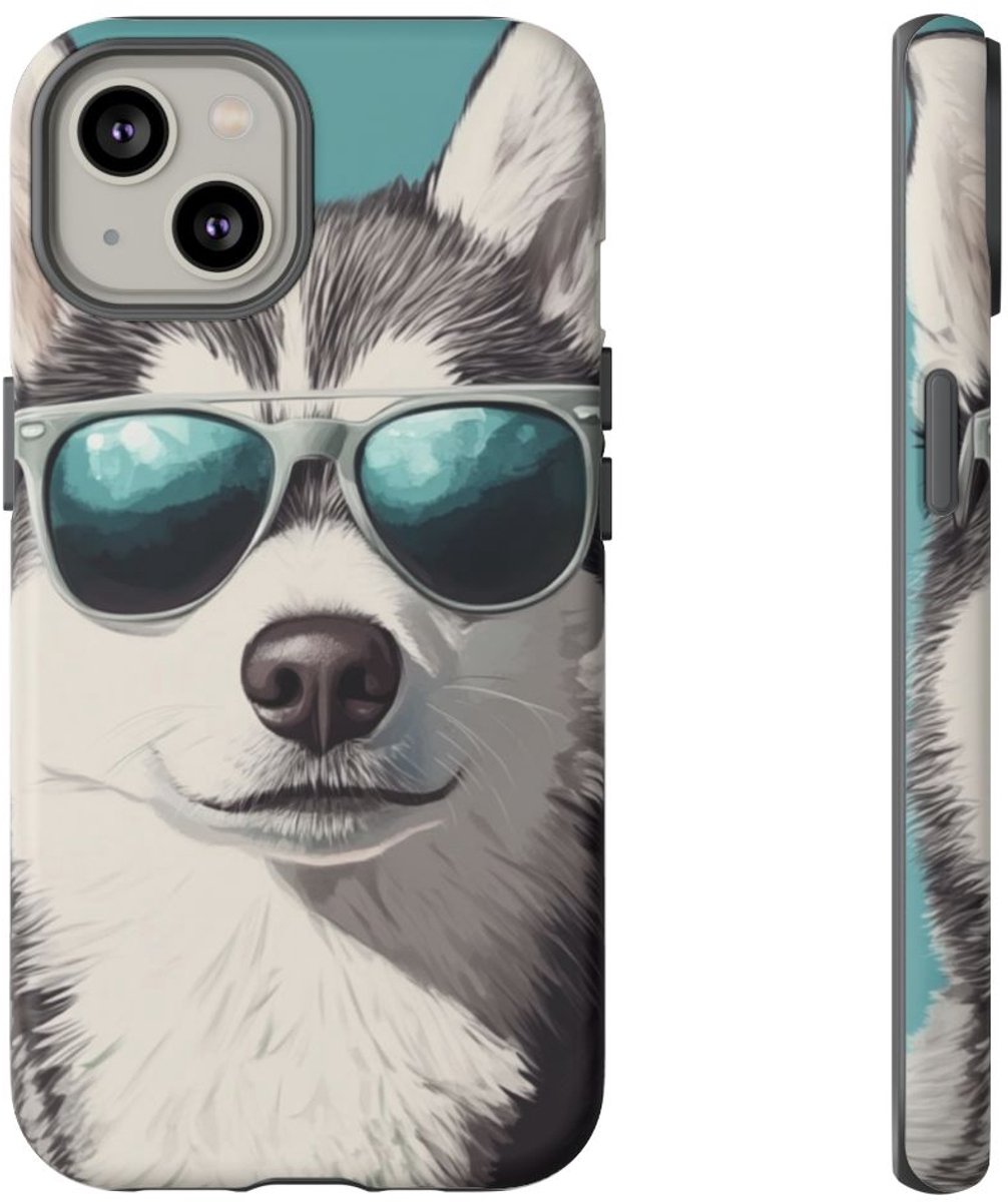 Stoere Husky met Zonnebril – Telefoonhoesje Geschikt voor iPhone 14