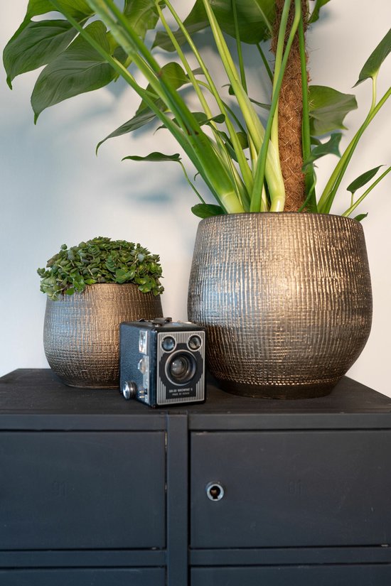 Ter Steege Plantenpot/bloempot - keramiek - metal goud - D28 x H29 cm