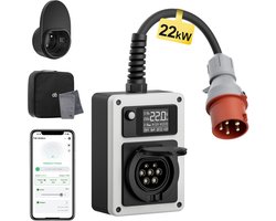 dé Mobiele Wallbox 22kW 32A EV-oplader met APP CEE-stekker en Type 2 Stopcontact 22kW laadpaal met Elektriciteitsmeter, RFID-kaart
