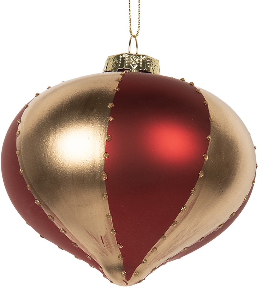 Clayre & Eef Kerstbal Overig Ø 10x10 cm Goudkleurig Rood Glas Kerstballen