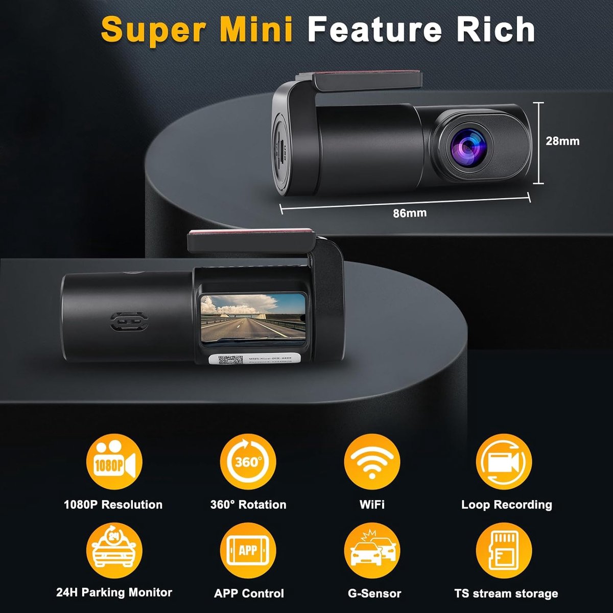 Dashcam - Frontcamera - Autocamera - 1080P - WiFi - Autodashcam - Met 0,96 inch minischerm - Met SD-kaart - Parkeerbewaking - Nachtzicht - 140° groothoek - App-bediening - G-sensor - Eenvoudig te installeren - Zwart – foto 2