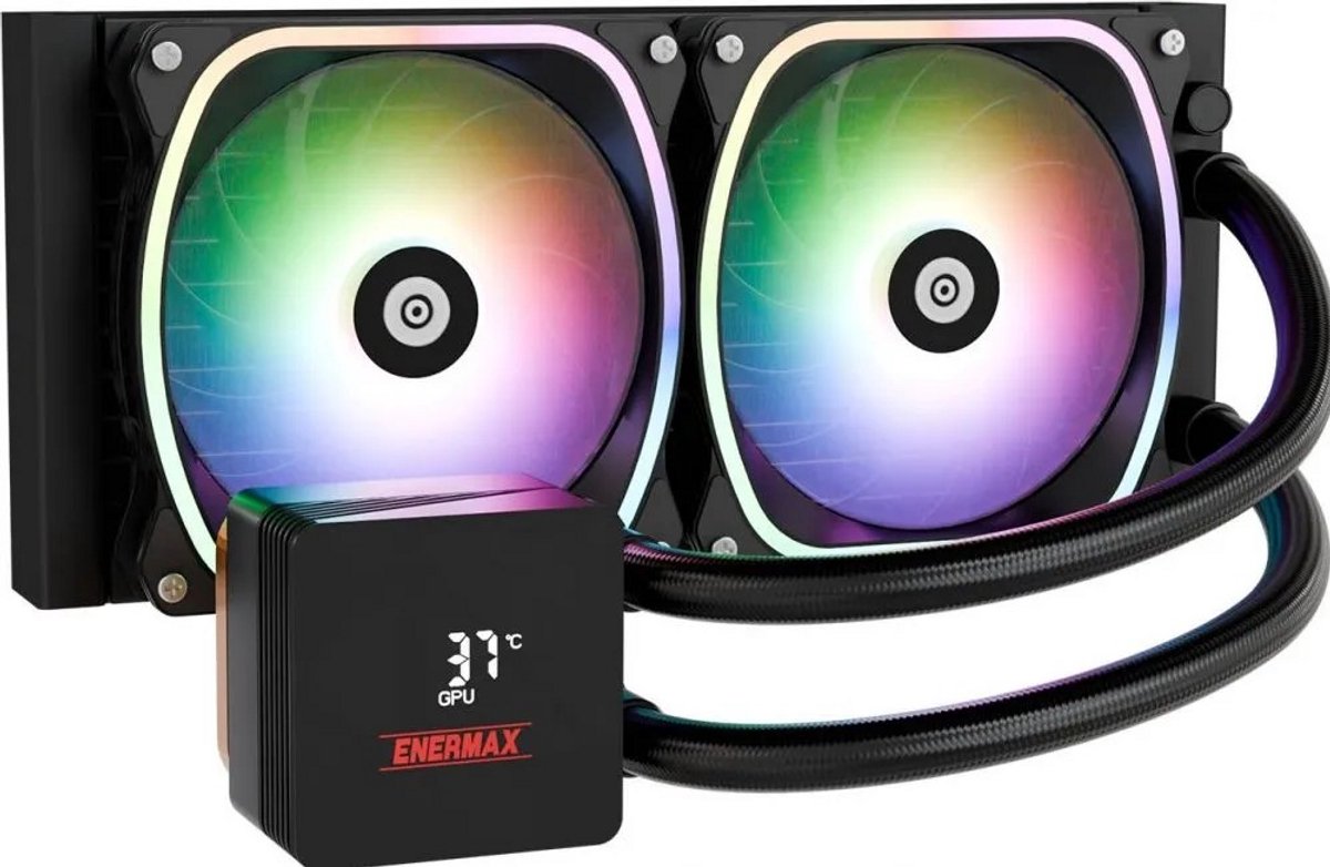 Enermax Aquafusion II 240mm ARGB Black - Afmeting radiator: 240 mm - voor Intel LGA: 1851, 1700, 1200, 115x - AMD AM5, AM4 - 2x 120mm ENERMAX SquA RGB ADV FANS - Digitale rotatie‑display - zwart