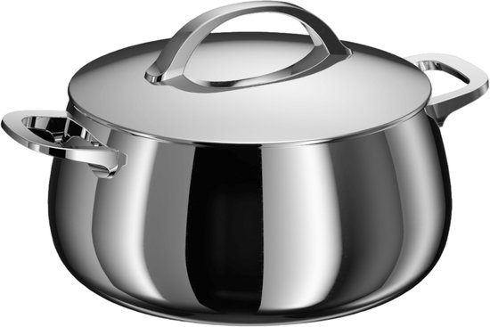 Casserole BergHOFF Belly 24 cm - Induction - Acier inoxydable avec couvercle - Compatible induction et tous feux - Compatible four - Compatible lave-vaisselle - 6,7 L