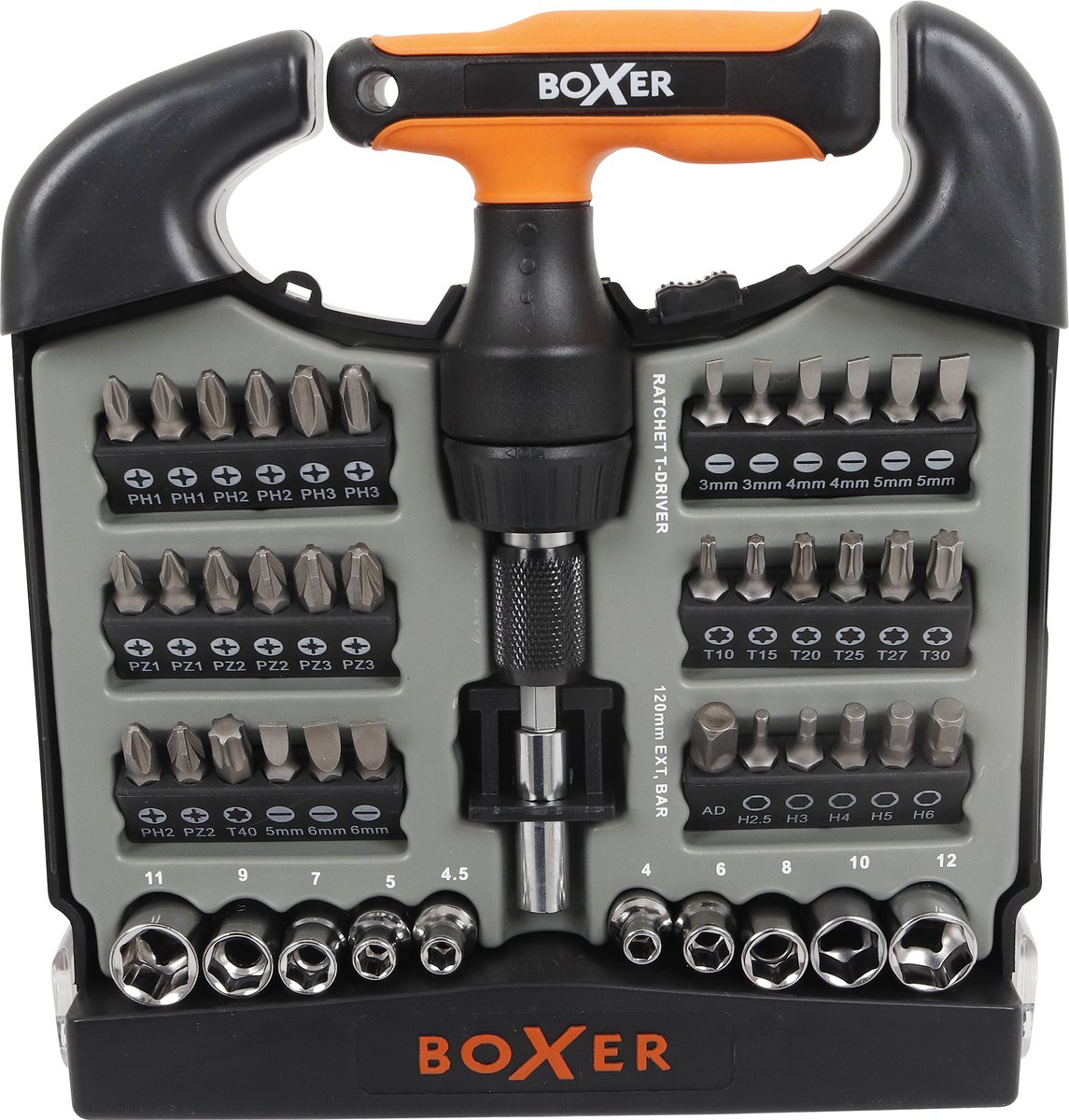 BOXER® Dopsleutel- en Bitset 48-delig - Ratelset met Doppen, Bits & Verlengstukken - Gereedschapset voor Auto, Fiets & Werkplaats - Opbergkoffer