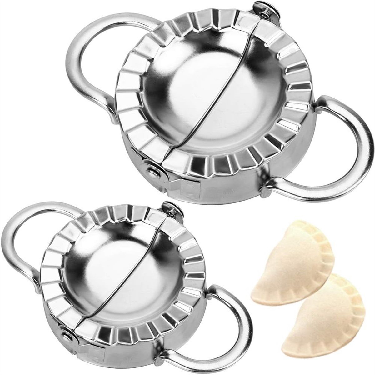 Ravioli Vormpjes - Roestvrijstalen Deegstempels 304 - Eenvoudig Schoon te Maken - Geschikt voor Pasta Dumplings Empanada - Zilver - 7.6/9.5cm - 2 Stuks