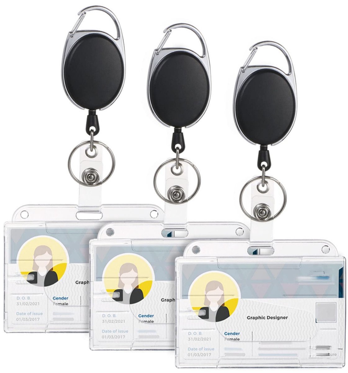 TOVBMUP 6 Stuks Identiteitskaarthouder - Retractable Badge Reel met Veiligheidstouw - 10,8x3,5cm - Duurzaam en Krasbestendig - Geschikt voor Sleutels, ID-kaarten en Badges - Kunststof - Complete Set met Belt Clip