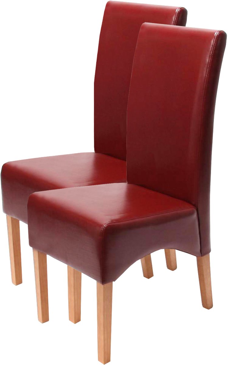 Set van 2 eetkamerstoelen/keukentoelen Latina, LEER ~ rood, lichte poten