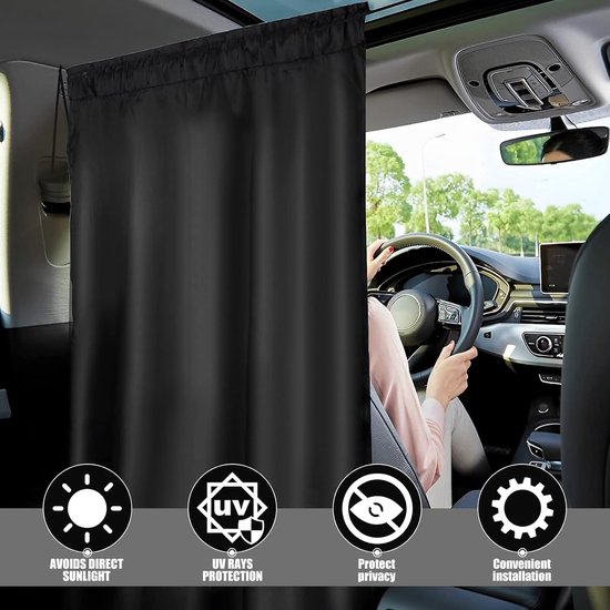 KZQ Auto privacy gordijn - auto verduisteringsgordijn - privacy gordijn - auto scheidingsgordijn - zonnescherm - scheidingswand tussen de achterbank - 70×80cm - verduisterings zonnescherm - geschikt voor reizen, kamperen, dutjes doen, slapen - zwart van Merkloos — afbeelding 4