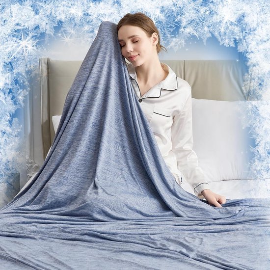 Koeldeken 150x200Cm - Verkoelend dekbed - Dun katoen Zomerdekbed - Verkoelende Deken - Absorberend, Fris en luchtig - Zelfkoelende Deken - Zomerdeken - Woondeken, Bankdeken, Reisdeken - Blauw