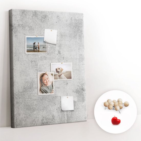 Tulup Prikbord - Betonnen muur Kurkbord - 70 cm x 100 cm - Grijs ...