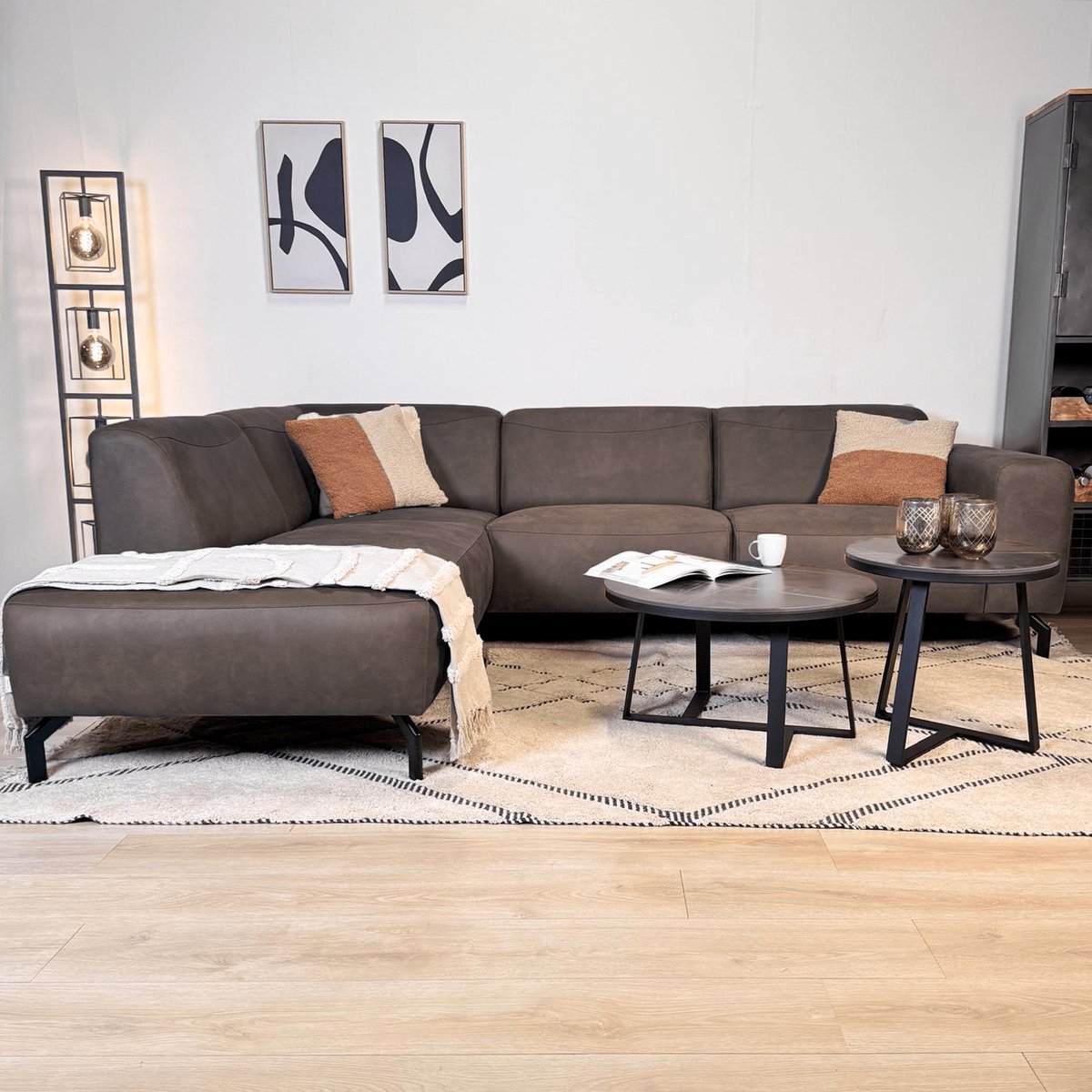 Dimehouse Industriële Hoekbank antraciet robuust eco-leer Barin - links - Leer - Industrieel - 275 x 210 x 77 cm