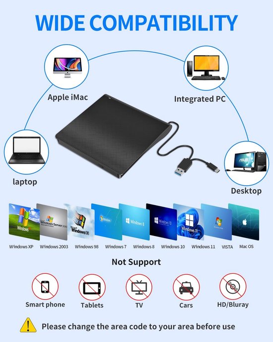 Extern CD- DVD-Station, External CD-R/RW Drive Brander USB 3.0 en Type ...