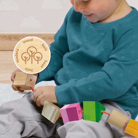 SES - Tiny Talents - Sensory kralen rijgen - Montessori - meerdere soorten grove kralen - inclusief koppelsnoer Speelgoed 2 jaar van SES — afbeelding 4