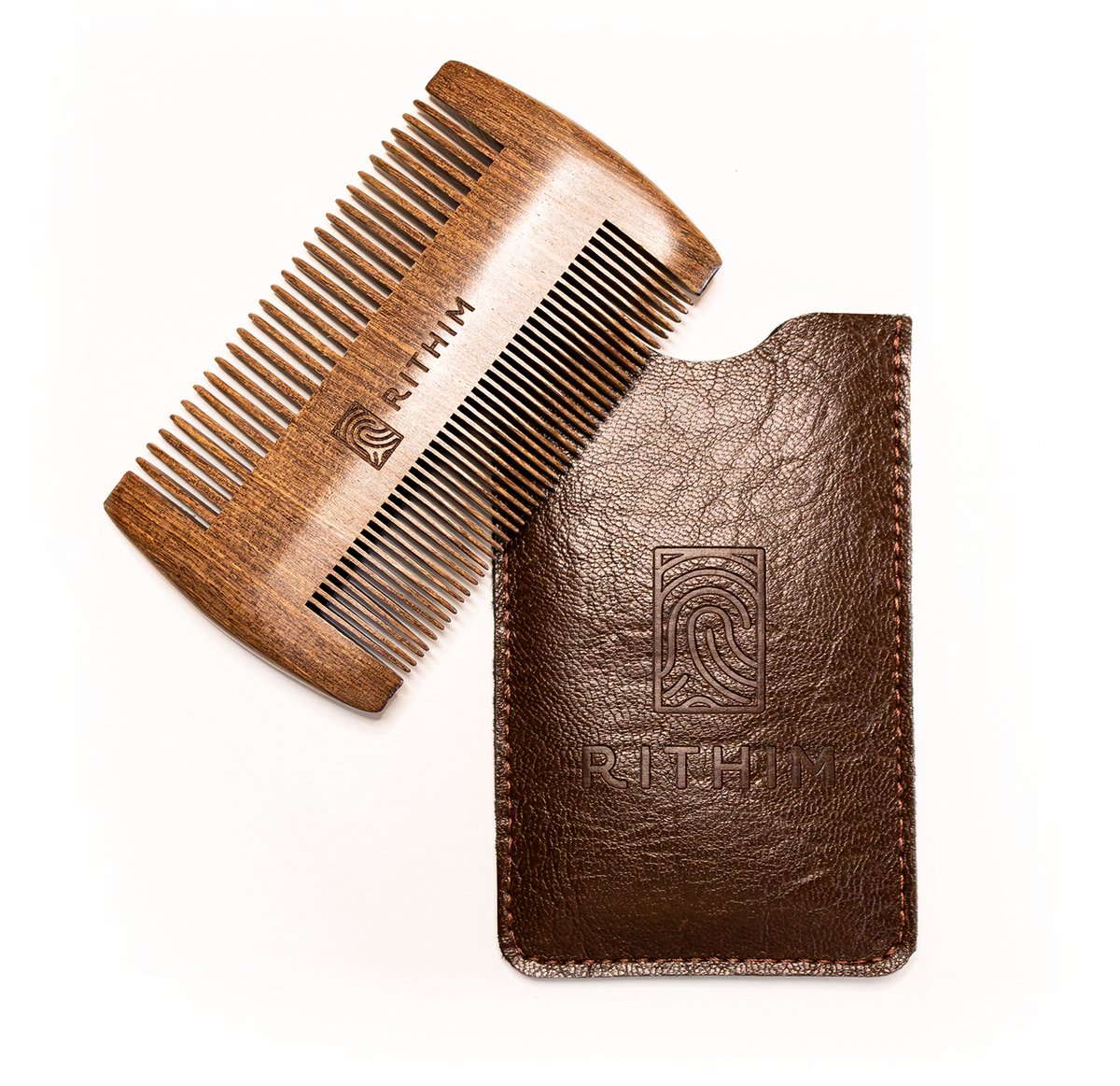 Rithim® Baardkam van Kersenhout - PU-leren etui - Dubbelzijdig baard kam - fijn en grof - Antistatisch - Anti-Klit - Beard comb - Baardverzorging