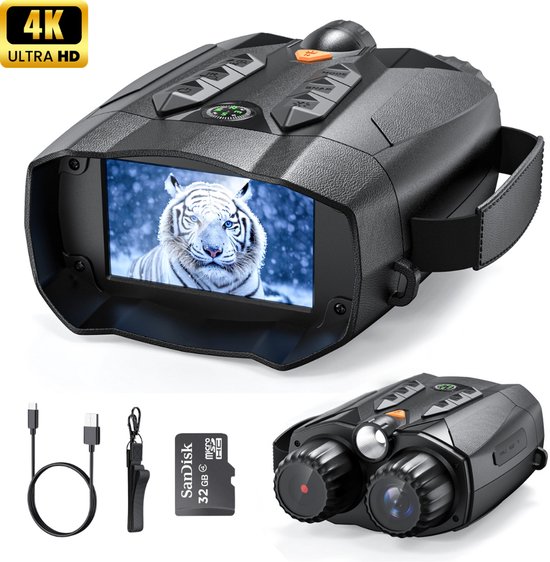 Yellies Nachtkijker - Verrekijker - Nachtkijker Met Infrarood - Night Vision - Warmtebeeld - 4K ULTRA HD VIDEO - 32GB Micro SD Kaart - 5200mAh Accu - 800 Meter